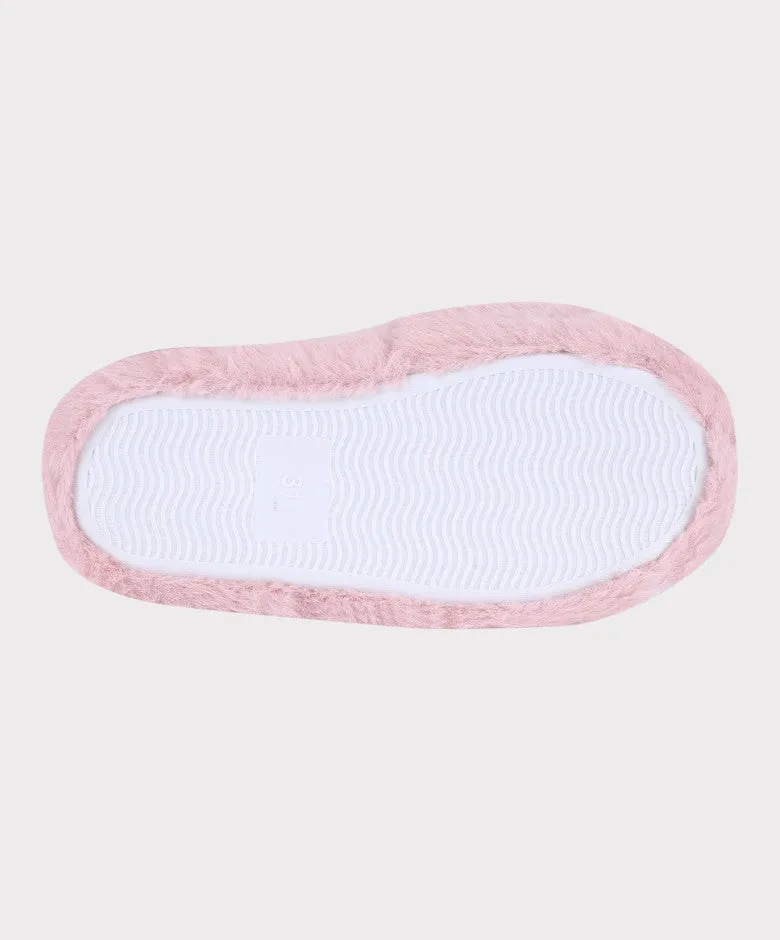 Girls Fur Pink Plush Slippers - Pink