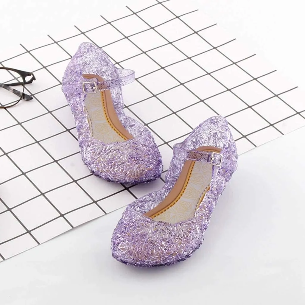 Girls Jelly Sandals Princess Cosplay Dress Up Mary Jane lats Heels Dance Party Single Shoes for Kids Toddler