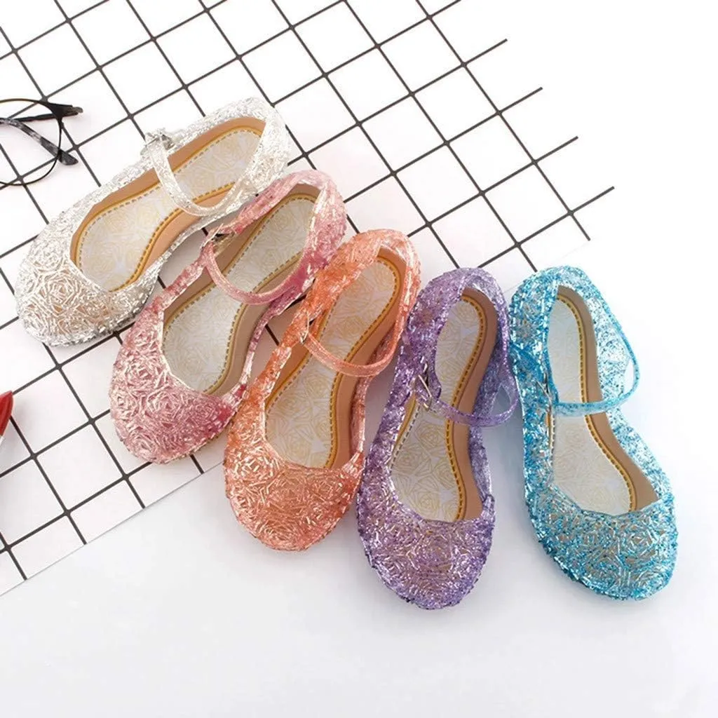 Girls Jelly Sandals Princess Cosplay Dress Up Mary Jane lats Heels Dance Party Single Shoes for Kids Toddler