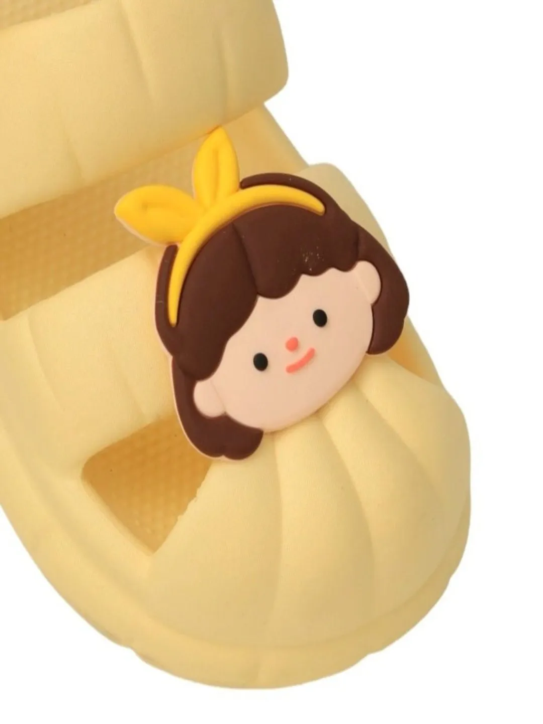 Girls' Yellow Sandals with Cute Girl Face Charms and Bow Design