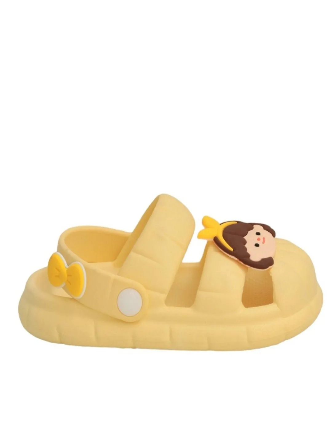Girls' Yellow Sandals with Cute Girl Face Charms and Bow Design