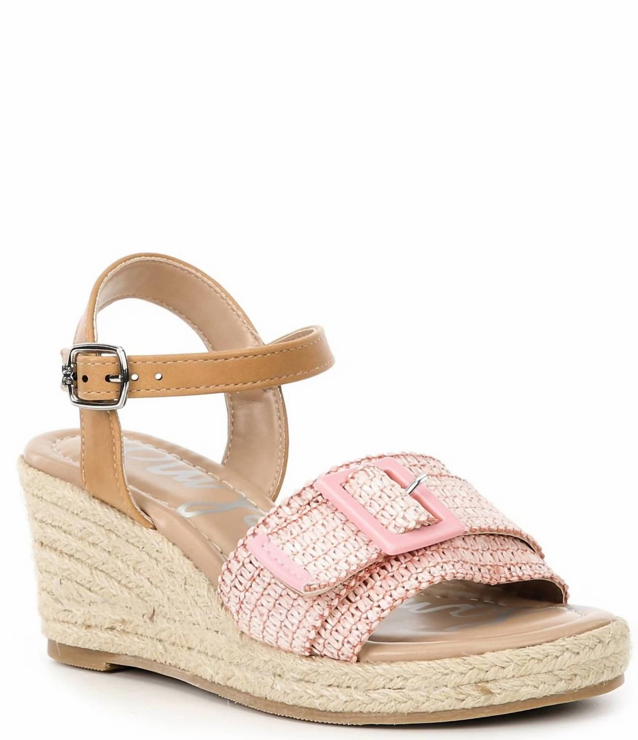 Rubber Tread Girls Lucia Buckle Wedge In Pink
