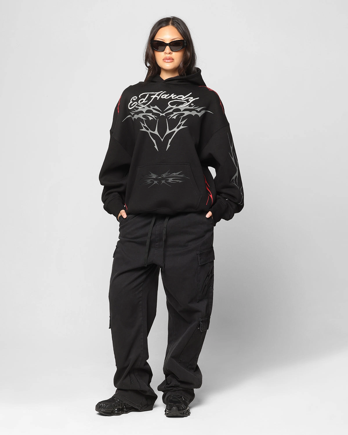 Ed Hardy Electric Cargo Pants Washed Black NonRestrictiveFit Stay Comfortable
