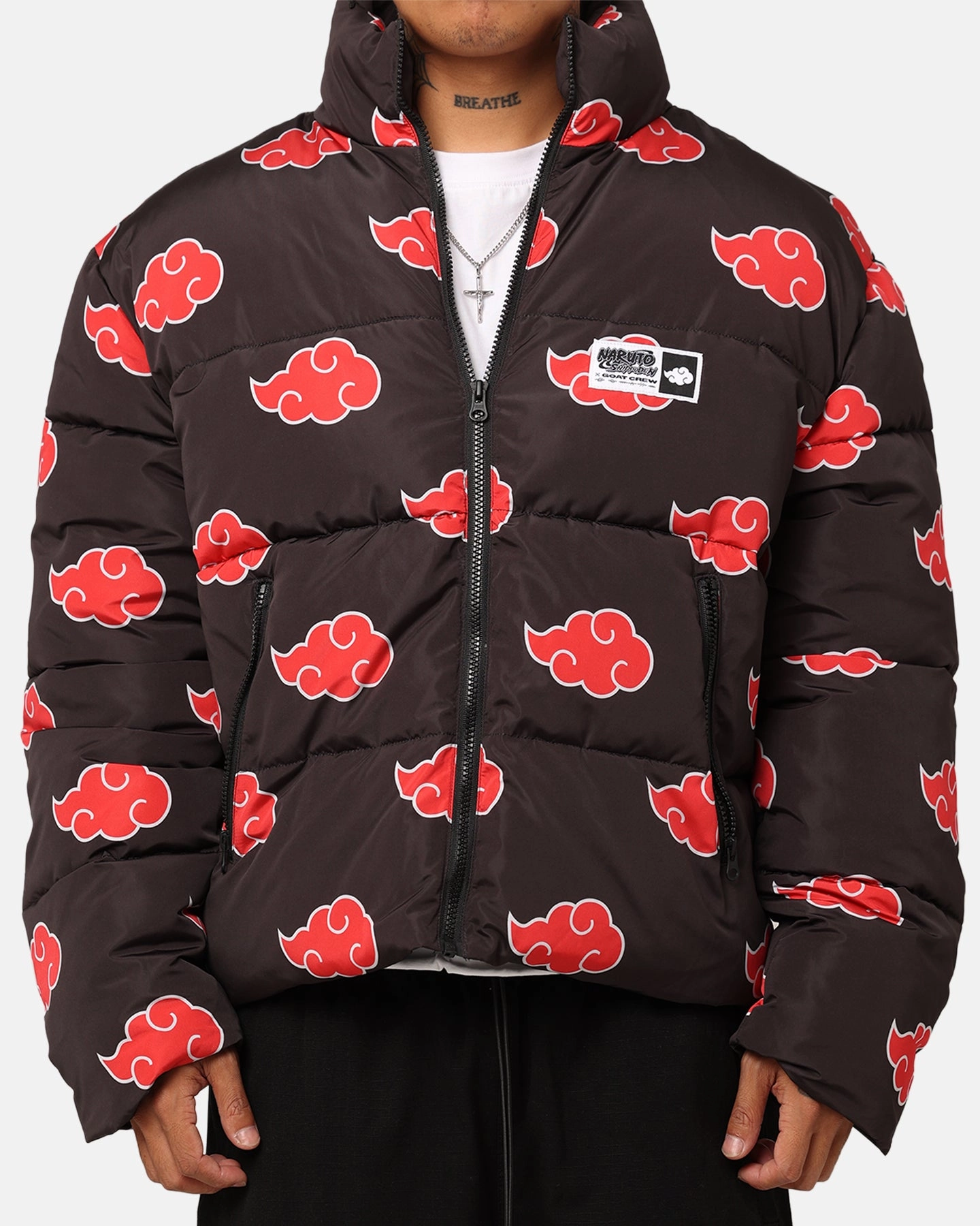 Casual Fit High Collar Design Goat Crew X Naruto Akatsuki Puffer Jacket Black