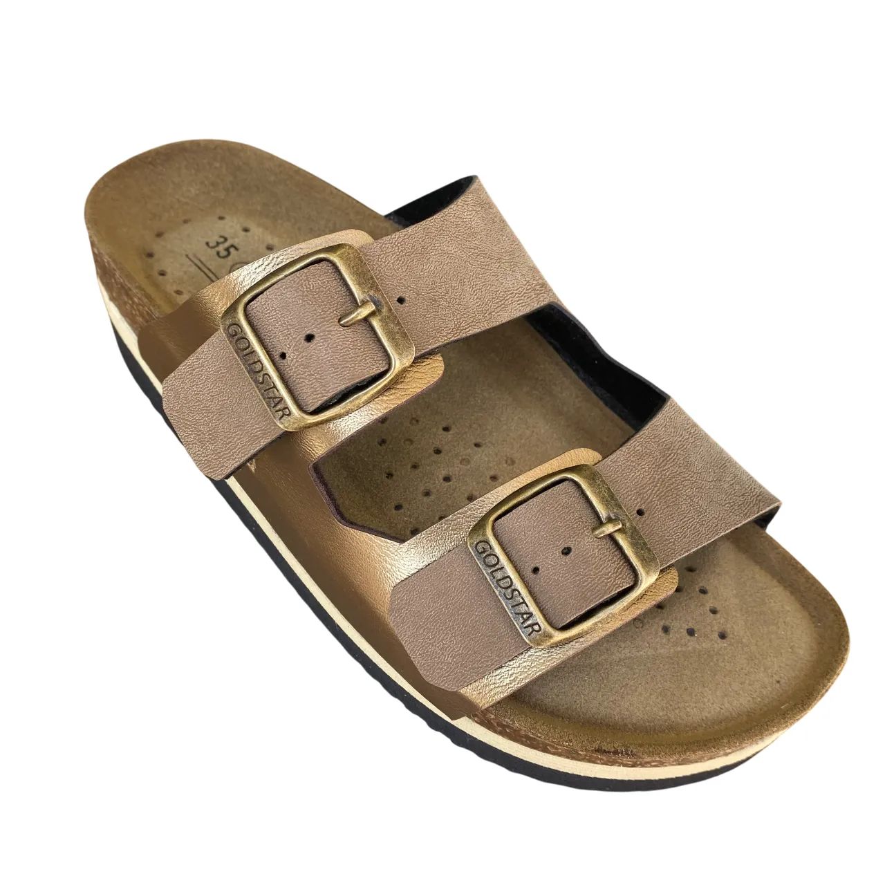 Lightweight Footwear Goldstar ciabatta da donna con sottopiede in pelle a 2 fasce con fibbie GS4800V bronzo