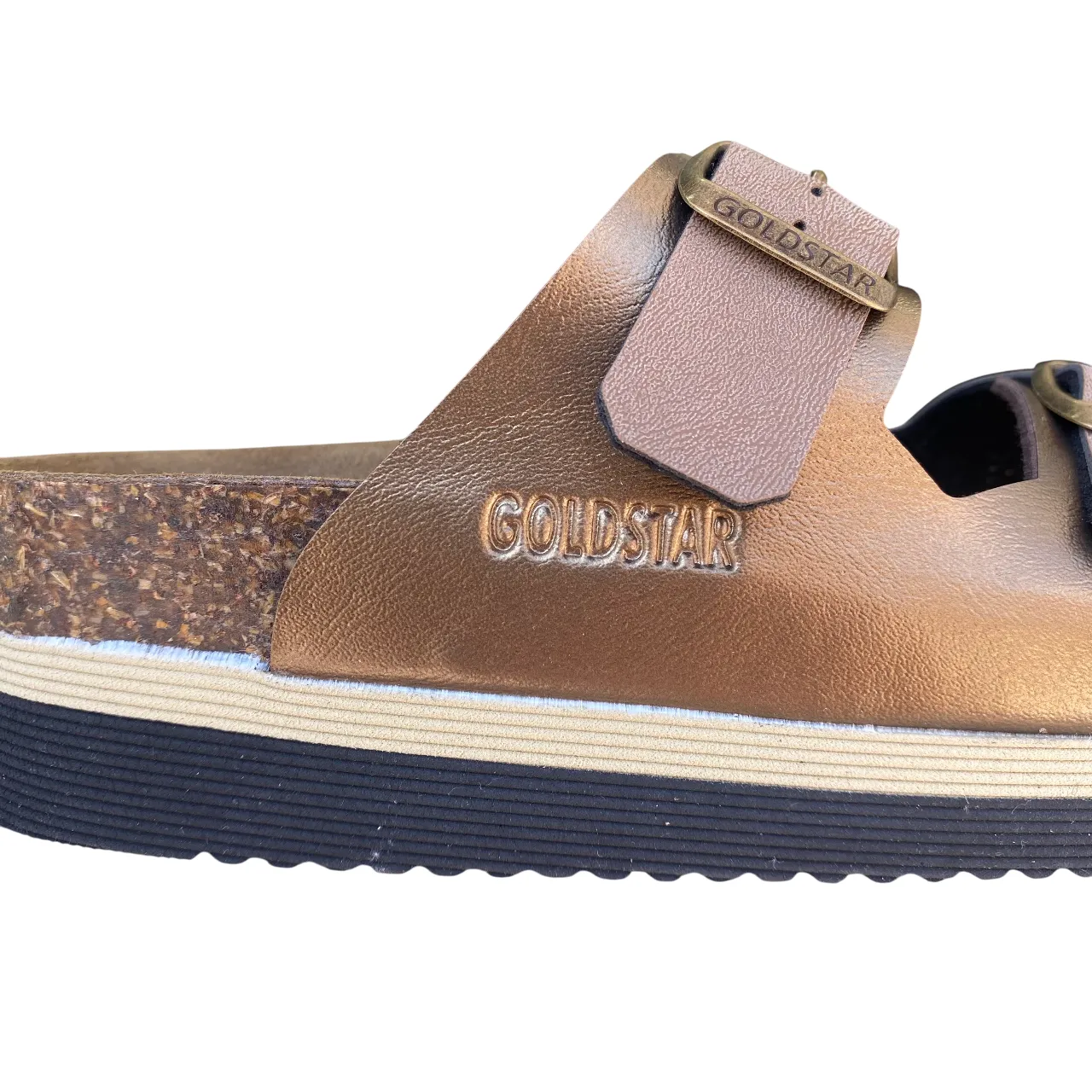 Soft Cushioning Goldstar ciabatta da donna con sottopiede in pelle a 2 fasce con fibbie GS4800V bronzo
