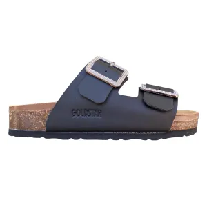 Goldstar ciabatta da donna sottopiede in pelle con 2 fibbie con strass GS31801QS premier nero Gel Insert