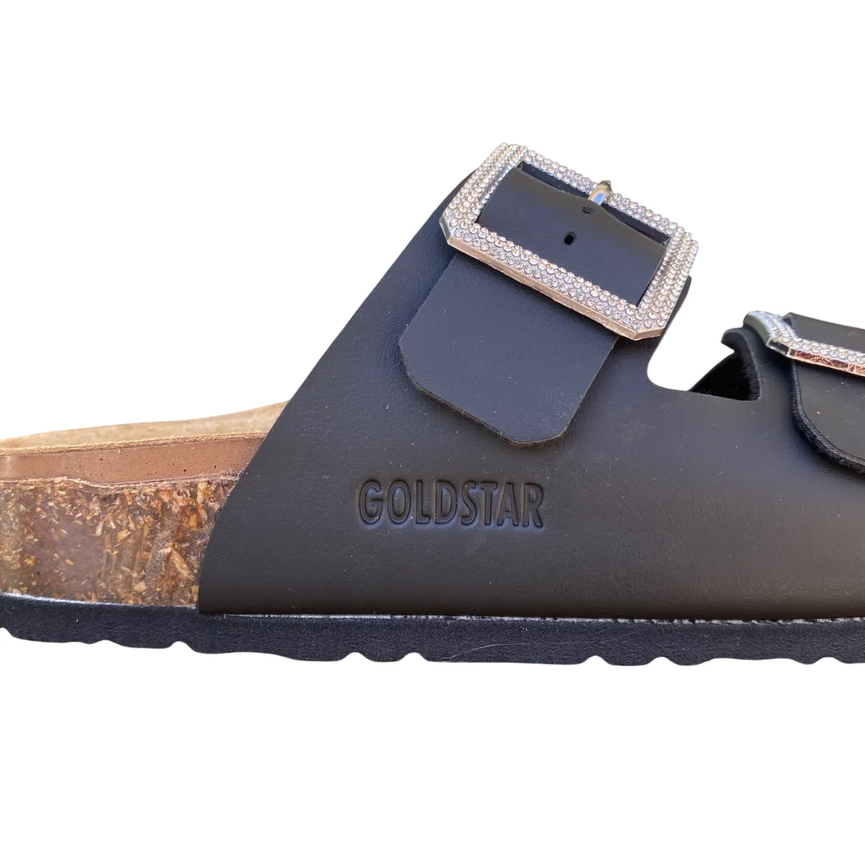 Elastic Shock absorption Goldstar ciabatta da donna sottopiede in pelle con 2 fibbie con strass GS31801QS premier nero