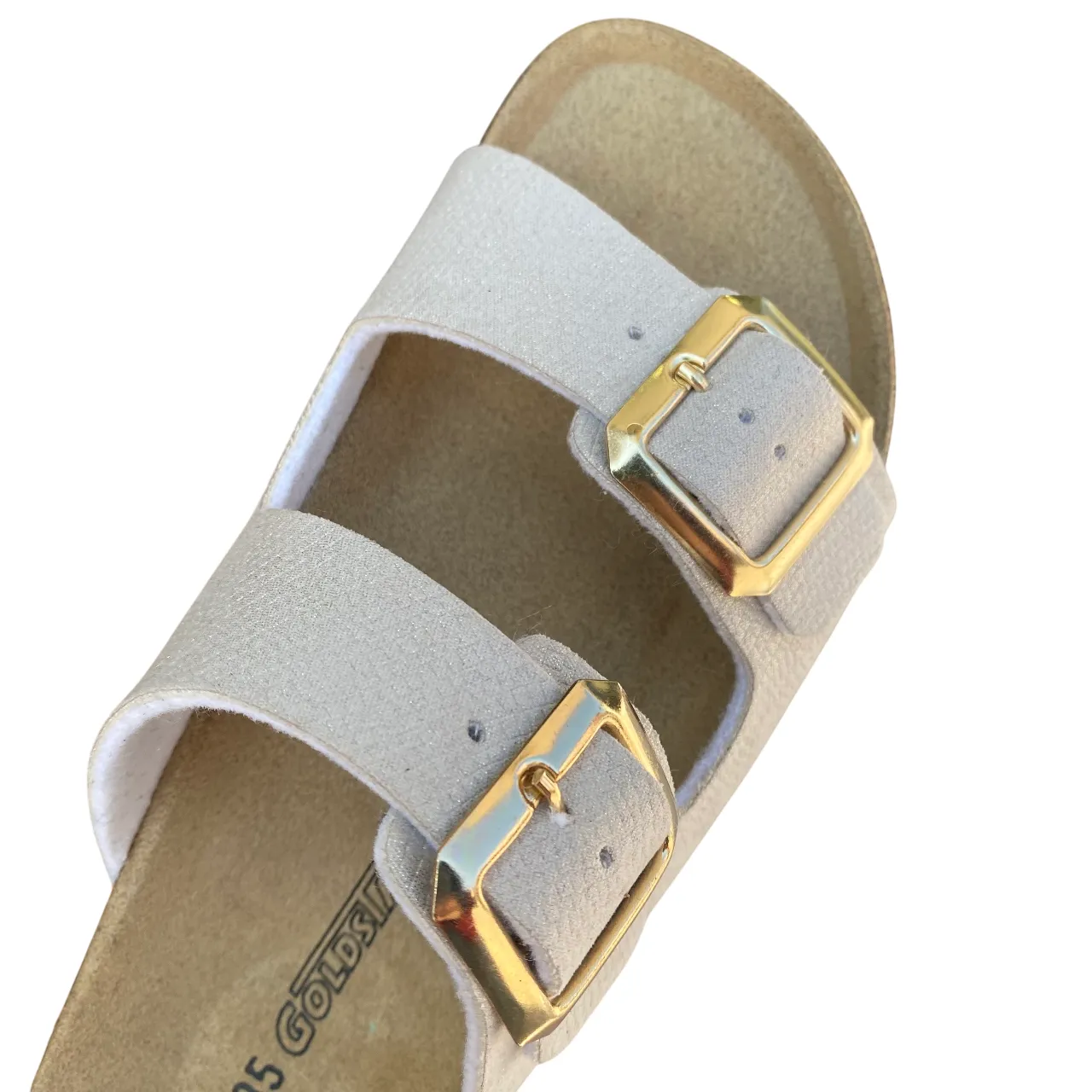 Open Finish Goldstar sandalo da donna a doppia fibbia dorata GS1800QL platino