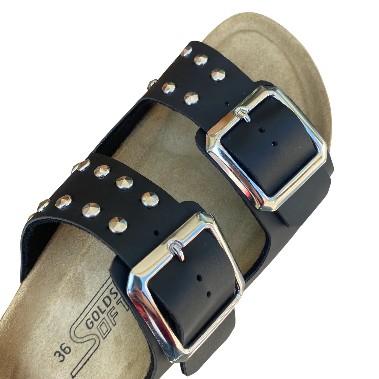 Goldstar sandalo da donna a doppia fibbia GS801QR premium nero Metal Shine