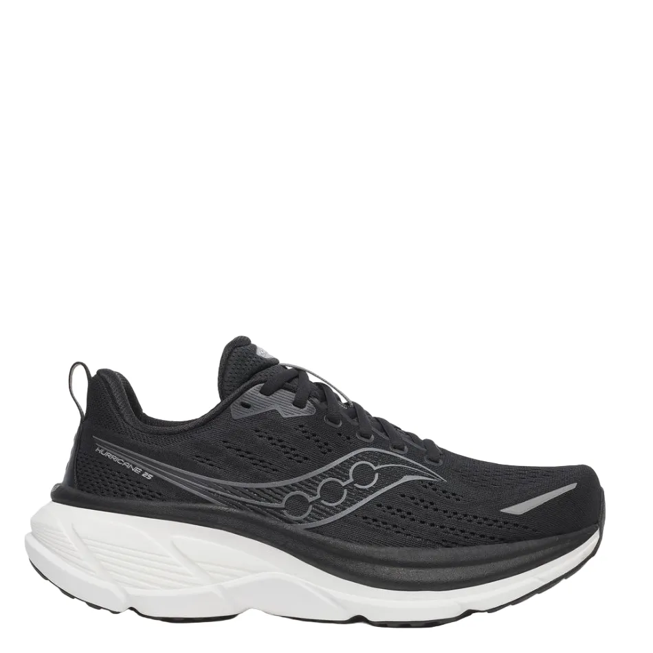Dynamic piece Airflow Optimization Saucony Men's Hurricane 25 Running Shoes in Black/White - Online Exclusive