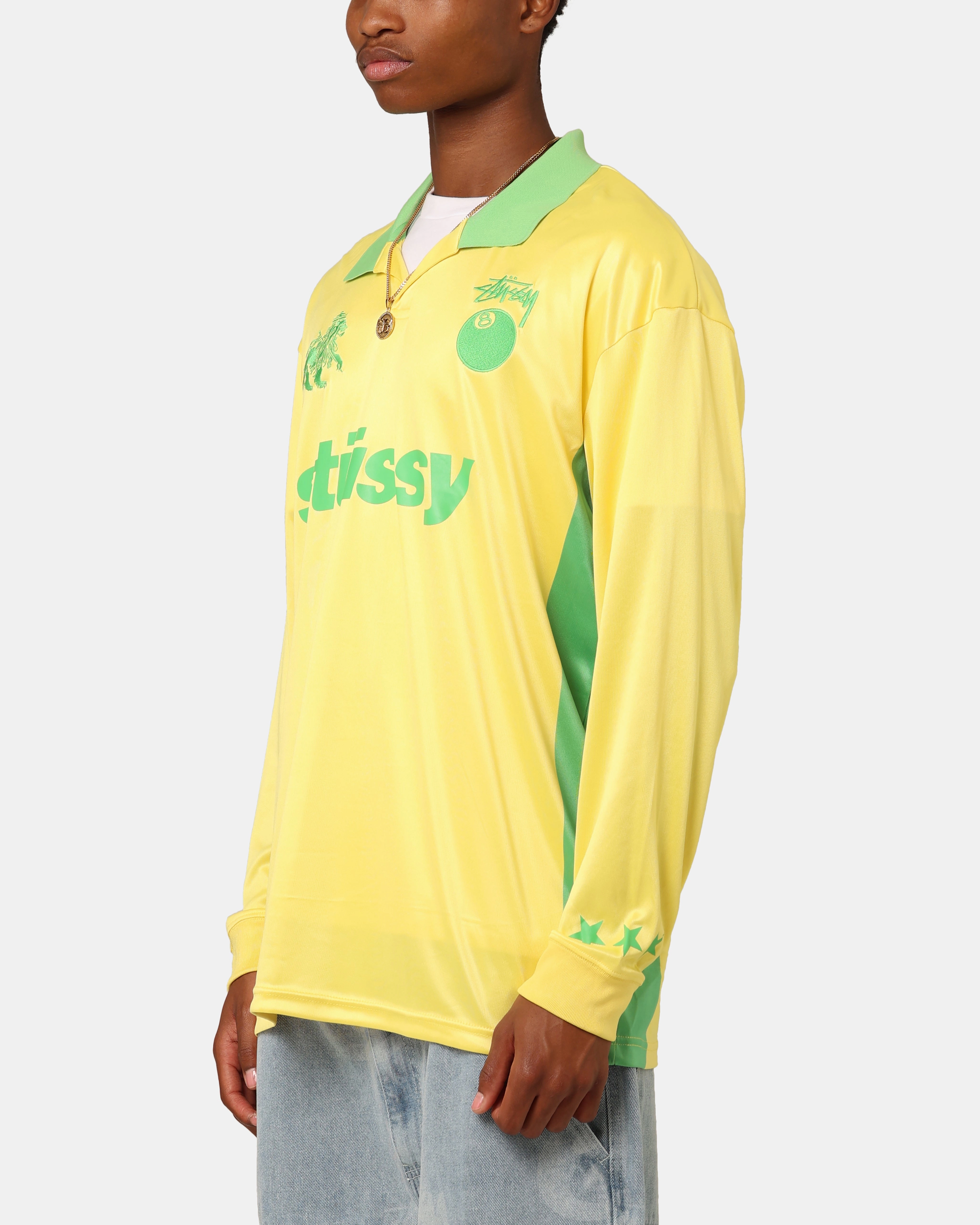 Double Stitched Hemming St??ssy Football Polo Long Sleeve T-Shirt Yellow/Lime