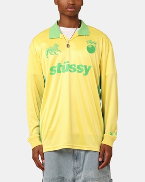 St??ssy Football Polo Long Sleeve T-Shirt Yellow/Lime Stretch Fit Fabric Seamless construction