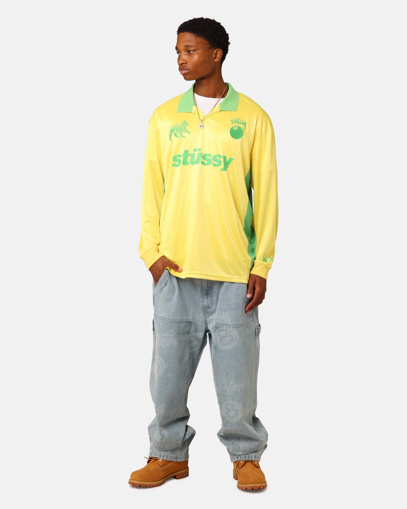 Flexible Fit St??ssy Football Polo Long Sleeve T-Shirt Yellow/Lime