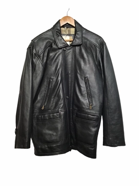 Adjustable Drawstring Waist Black Leather Coat (Size XL)