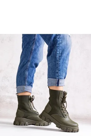 Green boots with elastic upper