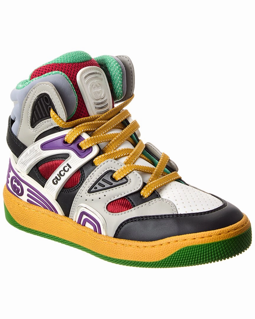 Comfortable Standing Gucci Basket Leather & Mesh Sneaker