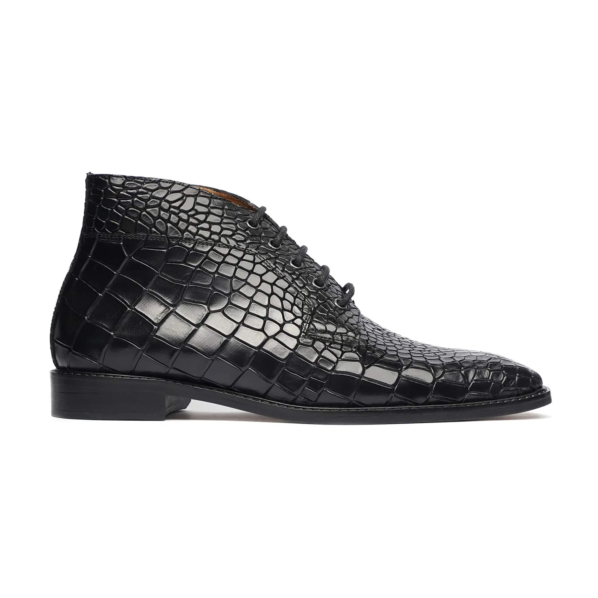 Handmade Custom Crocodile Pattern Calf Leather Black Dress Chukka Boots For Men