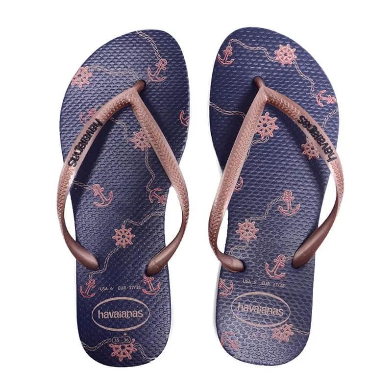 HAVAIANAS SLIM NAUTICAL - NAVY BLUE/ROSE GOLD