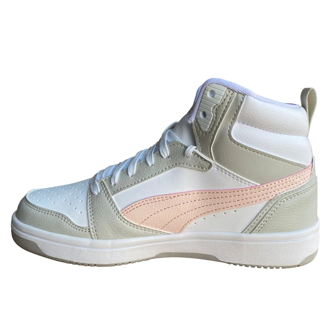 indoor running footwear Puma Scarpa sneakers alta da ragazza Rebound v6 Mid 393831 04 bianco-rosa-grigio