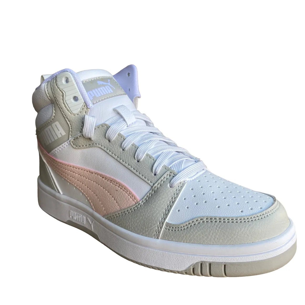 Established Puma Scarpa sneakers alta da ragazza Rebound v6 Mid 393831 04 bianco-rosa-grigio