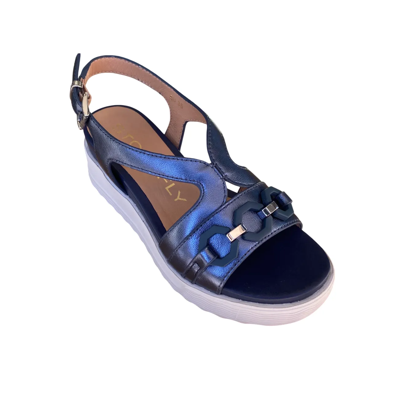 Stonefly sandalo da donna in pelle laminata con zeppa Parky 31 222407 100 blu Outdoor Fashion Classic Pair