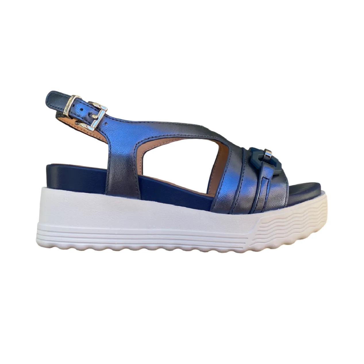 Sports Wear Stonefly sandalo da donna in pelle laminata con zeppa Parky 31 222407 100 blu