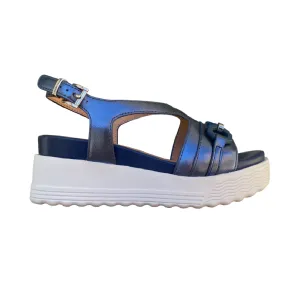 Comfortable all-day wear Stonefly sandalo da donna in pelle laminata con zeppa Parky 31 222407 100 blu
