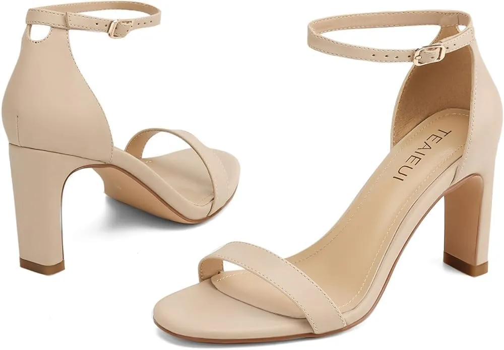 Heels for Women Round Toe Heeled Sandals Chunky High Heels with Ankle Strap Heels for Women Dressy Block Heels