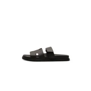 Hermes Chypre Sandal Noir Calfskin Leather (M) Black