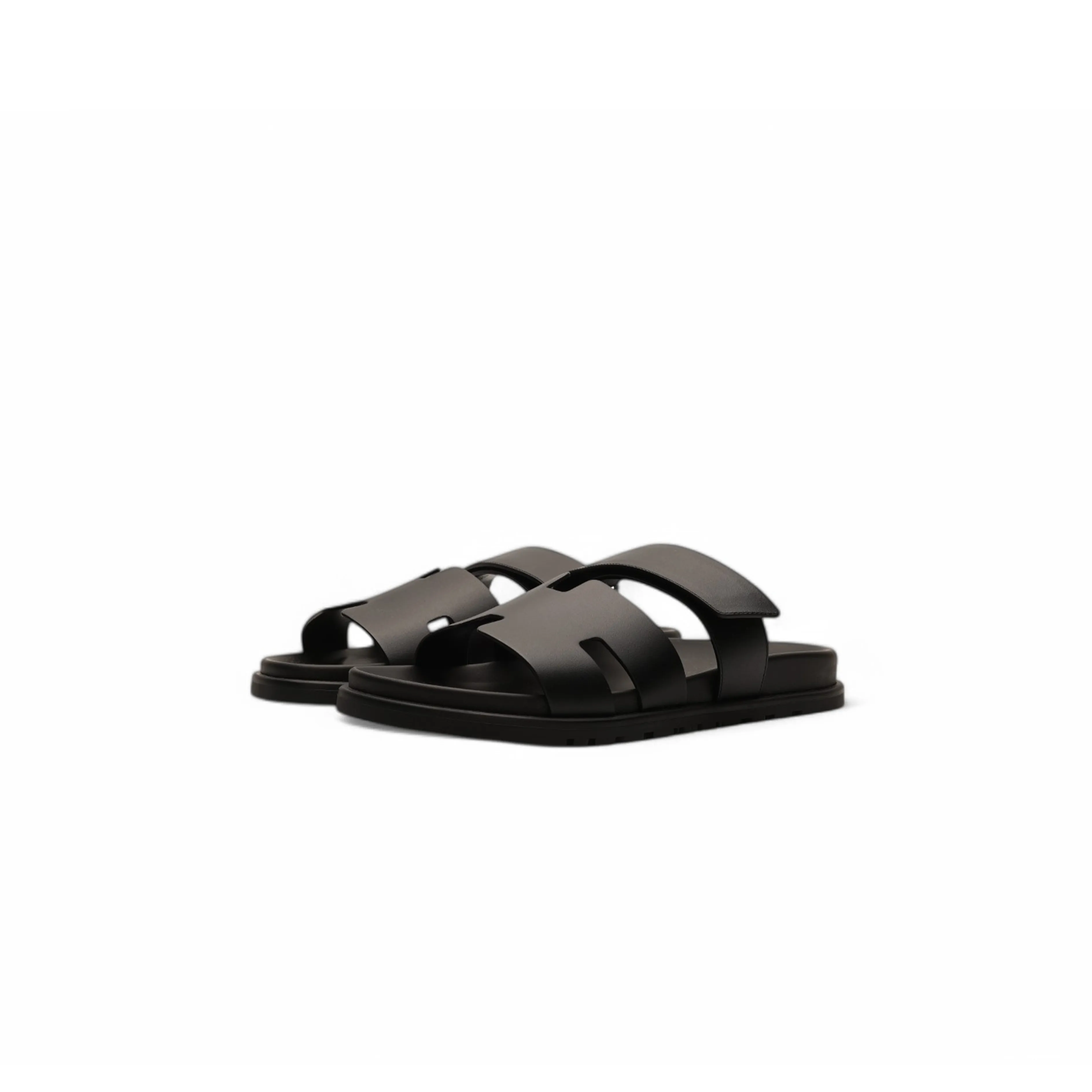 Hermes Chypre Sandal Noir Calfskin Leather (M) Black