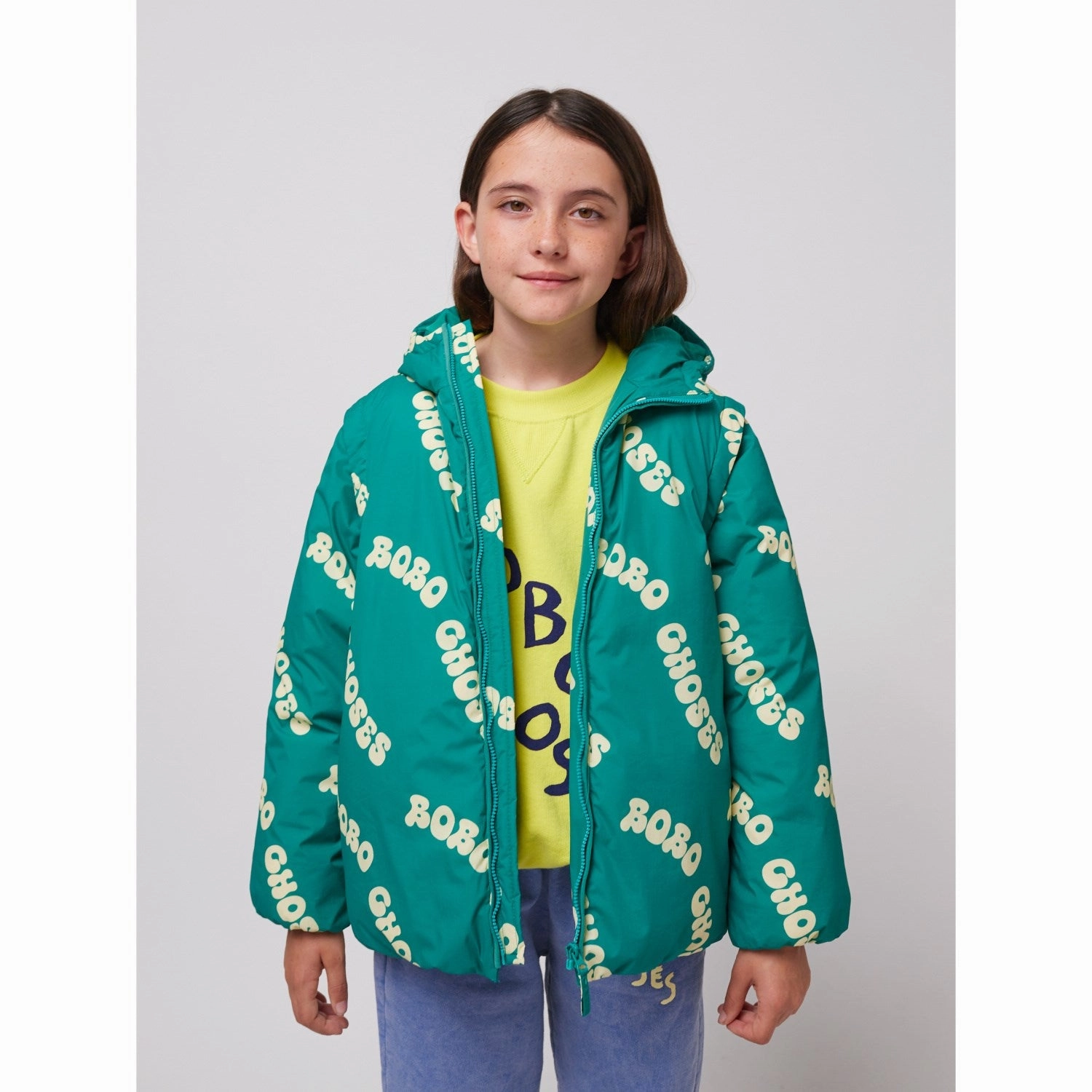 Gloss Free Texture Bobo Choses Green Wavy Bobo Choses All Over Light Padded Anorak