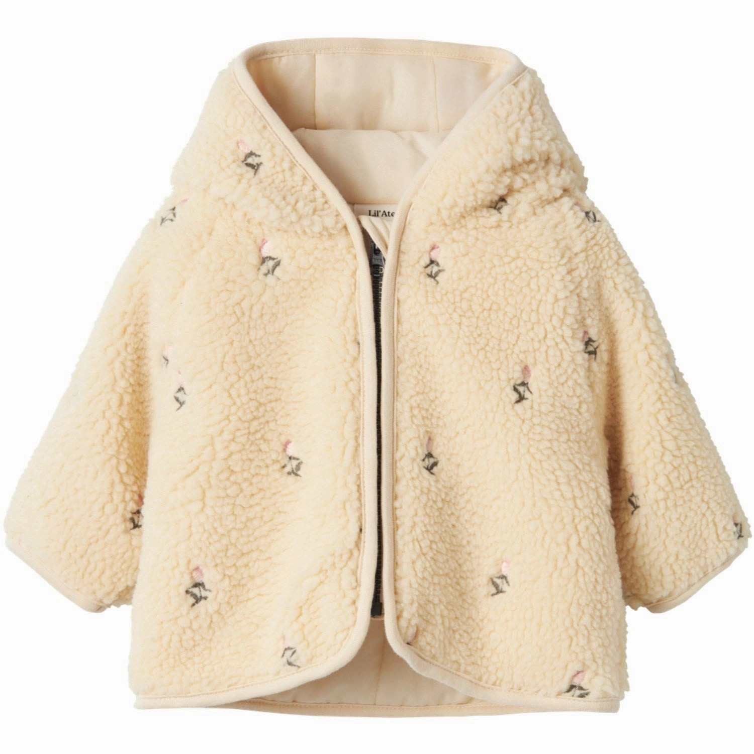 Lil'Atelier Bleached Sand Nalo Loose Sherpa Jacket Reflective Trim