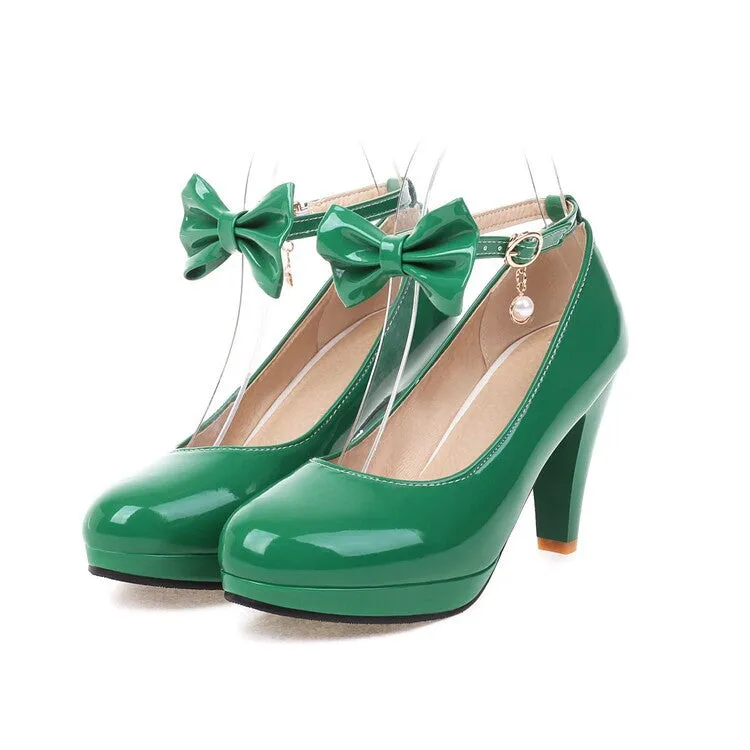 High Heels Sweet Retro Bow Round Head Light Mouth Women's Shoes Solid Color Light Mouth