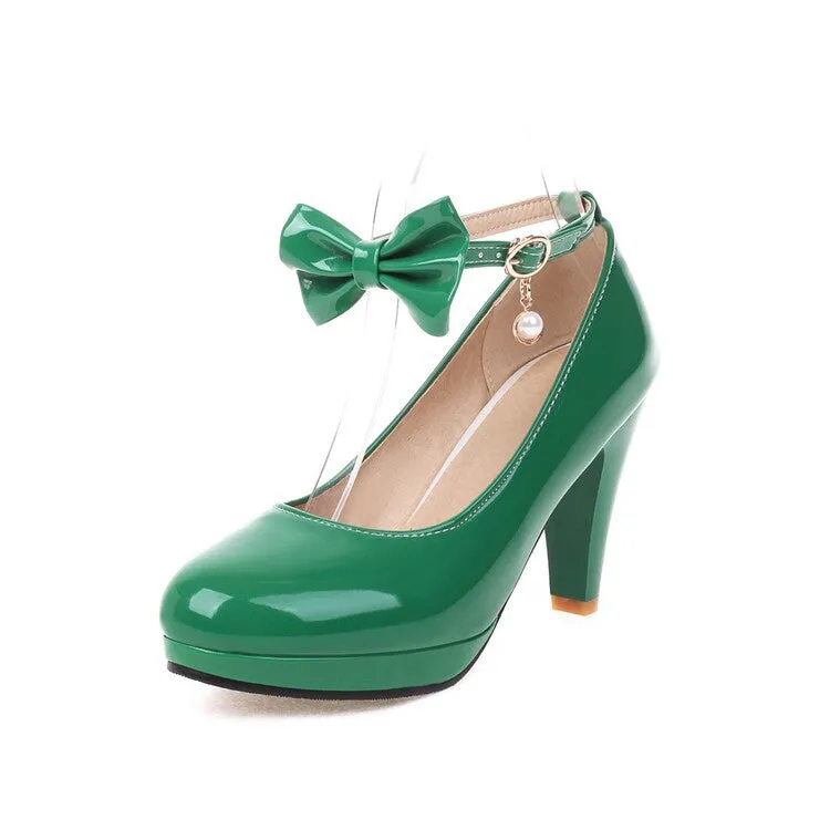 High Heels Sweet Retro Bow Round Head Light Mouth Women's Shoes Solid Color Light Mouth