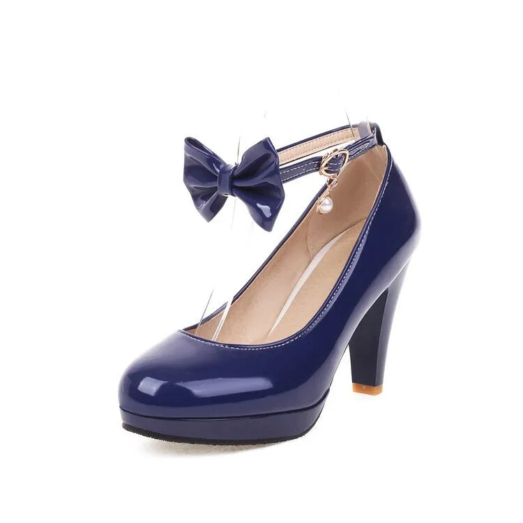 High Heels Sweet Retro Bow Round Head Light Mouth Women's Shoes Solid Color Light Mouth