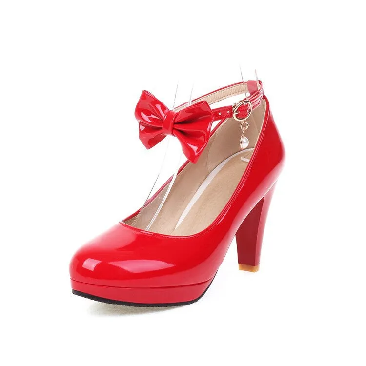 High Heels Sweet Retro Bow Round Head Light Mouth Women's Shoes Solid Color Light Mouth