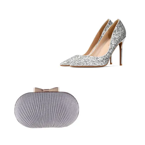 High-Quality Fashion Shoes And Matching Bag Set Silver Gold Black