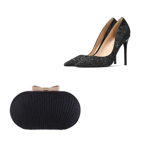 High-Quality Fashion Shoes And Matching Bag Set Silver Gold Black