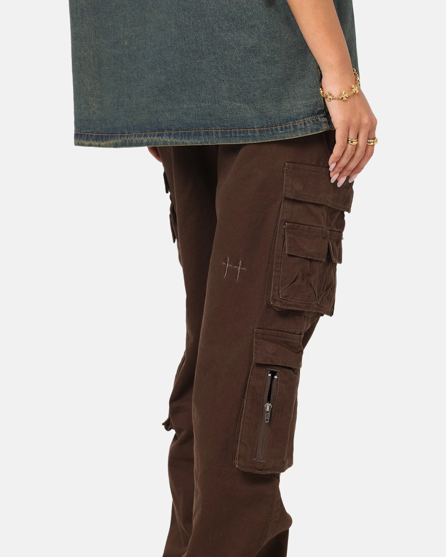 Saint Morta Modern Utility Cargo Pants Washed Brown Quick Fit
