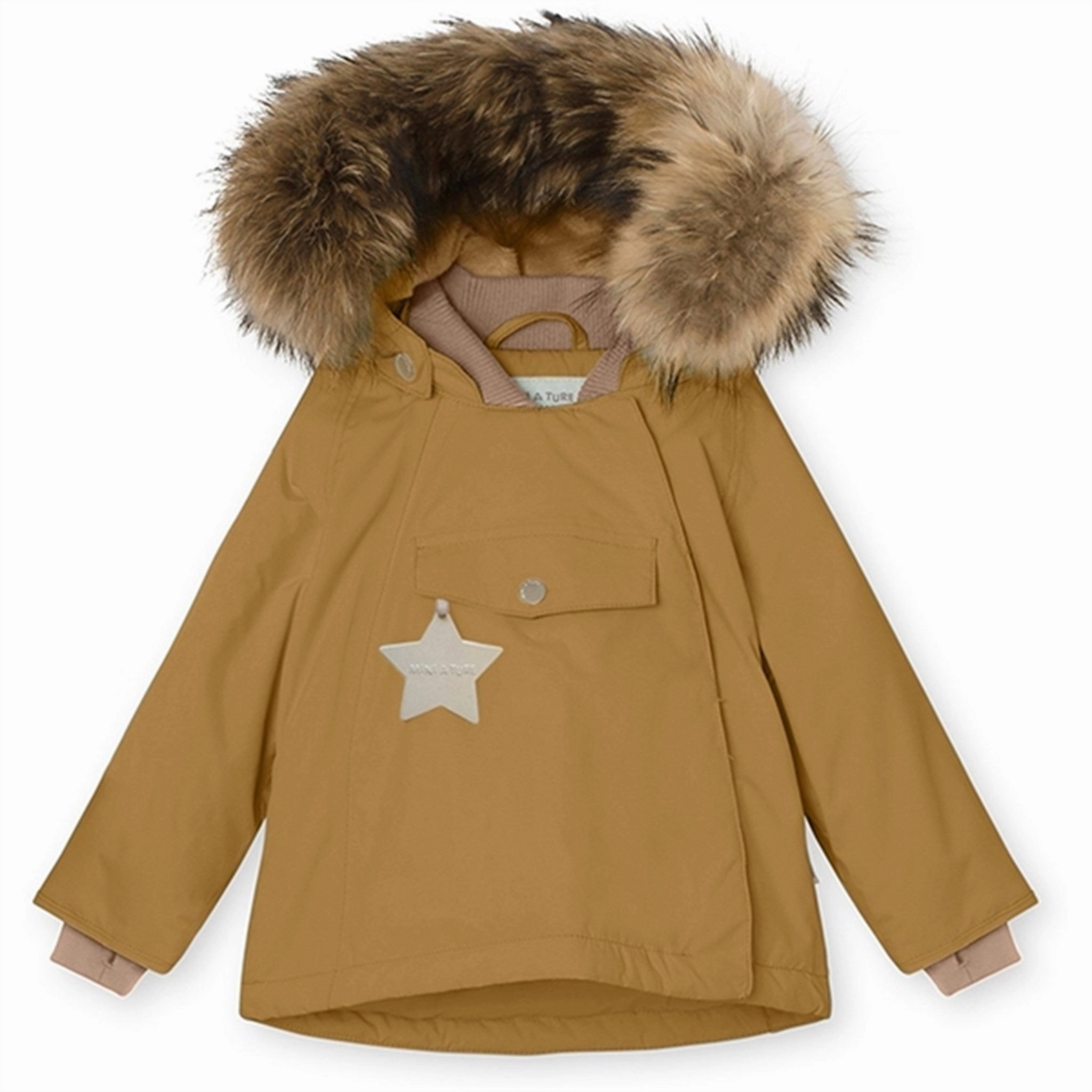 MINI A TURE Wang Fleece Fur Winter Jacket Medal Bronze Quick Dry Fabric