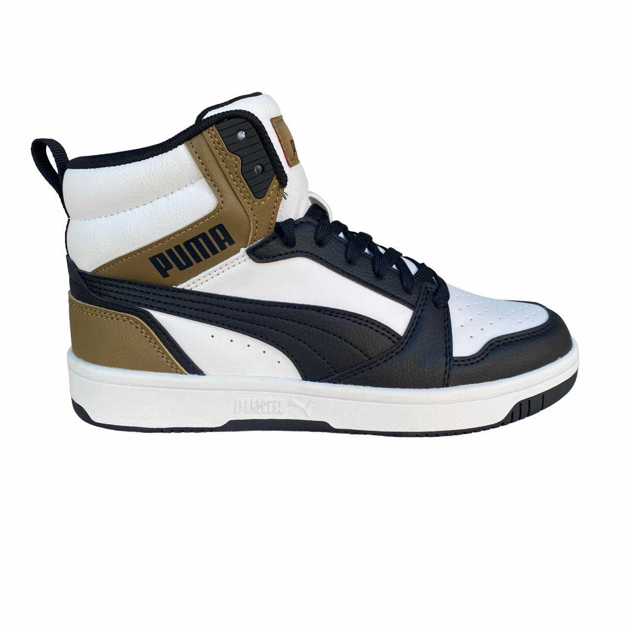 running for weight loss fall running shoes Puma Scarpa sneakers alta da ragazzo Rebound v6 Mid 393831 08 bianco-nero-cioccolato