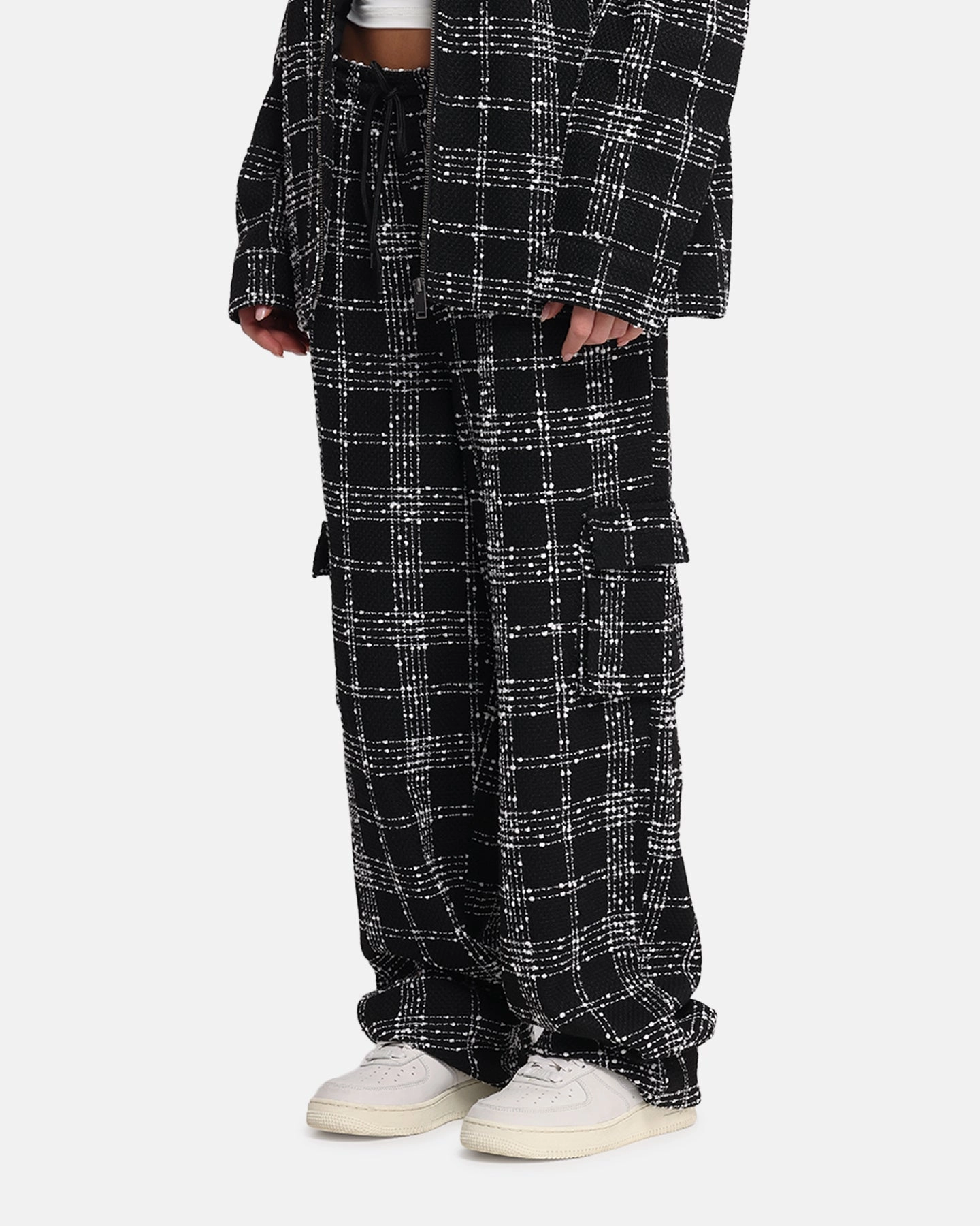 XXIII Boucle Tweed Cargo Pants Black/White Relaxed Fit Design