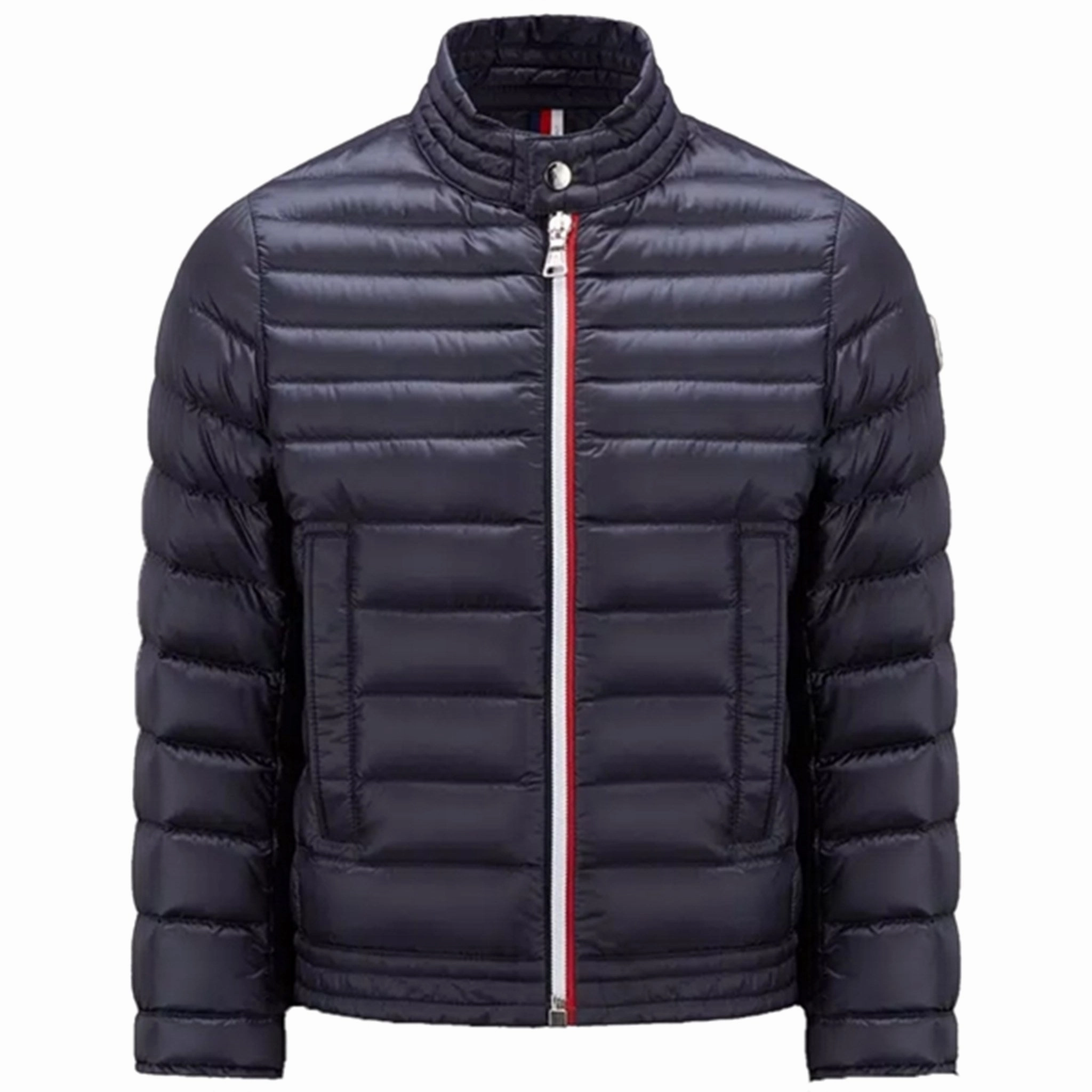 Heavy Duty Buckle Hidden Storage Compartment Moncler Urzay Biker Down Jacket Navy