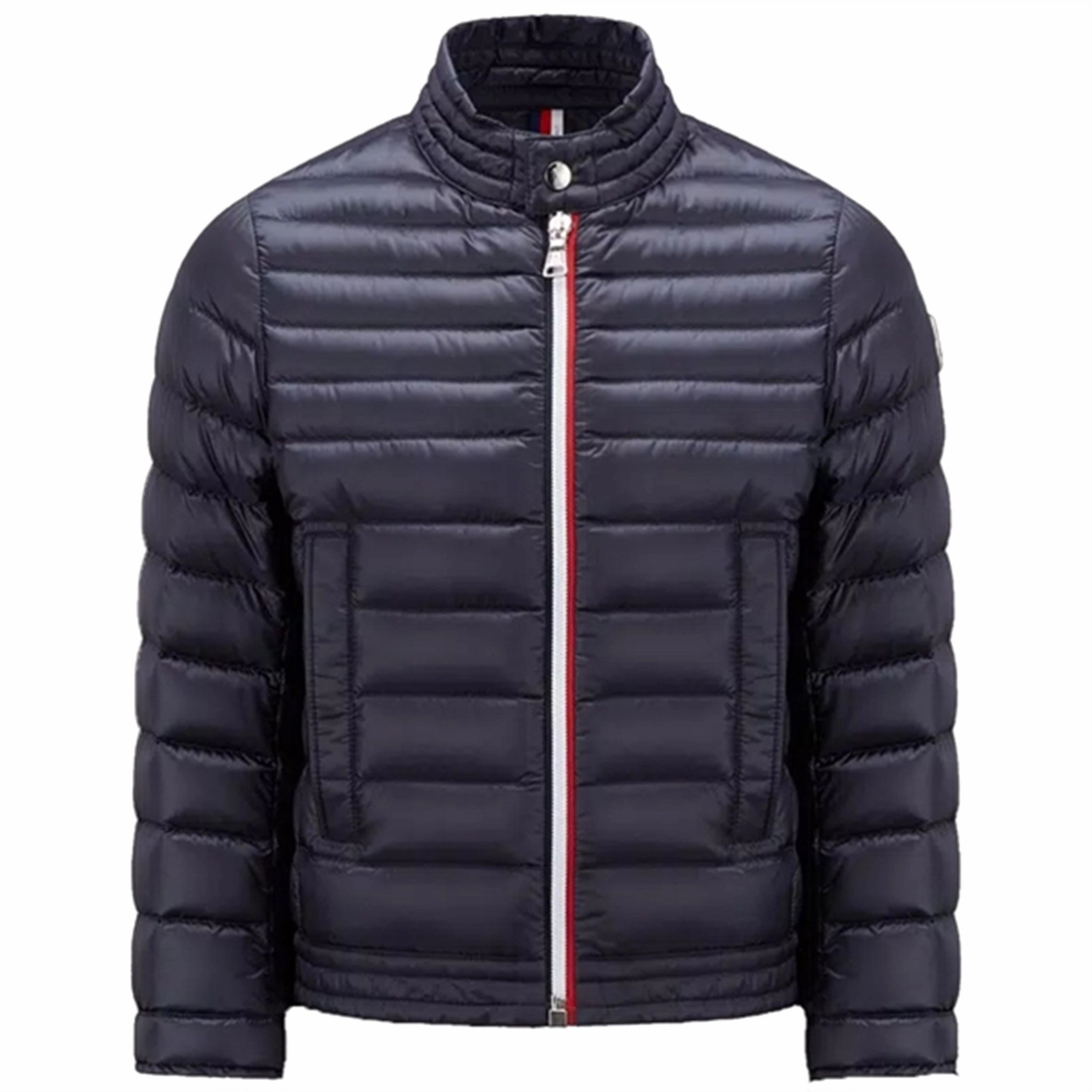Camo Print snap closure Moncler Urzay Biker Down Jacket Navy