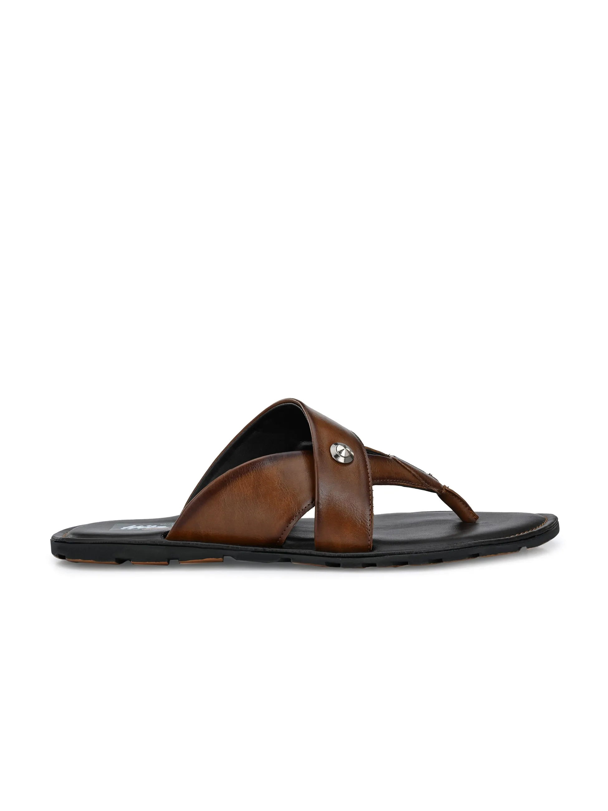 Hitz Men's Brown Synthetic Open Toe Slippers