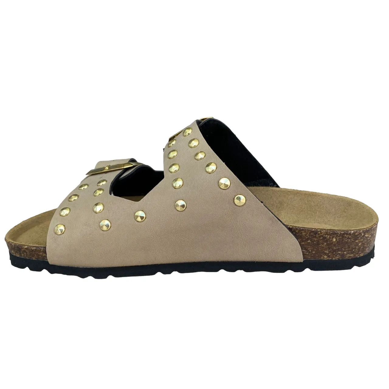 Biochic Sandalo da donna con 2 fasce con borchie e fibbie regolabili Bipel BC4003B sabbia Flat Comfort