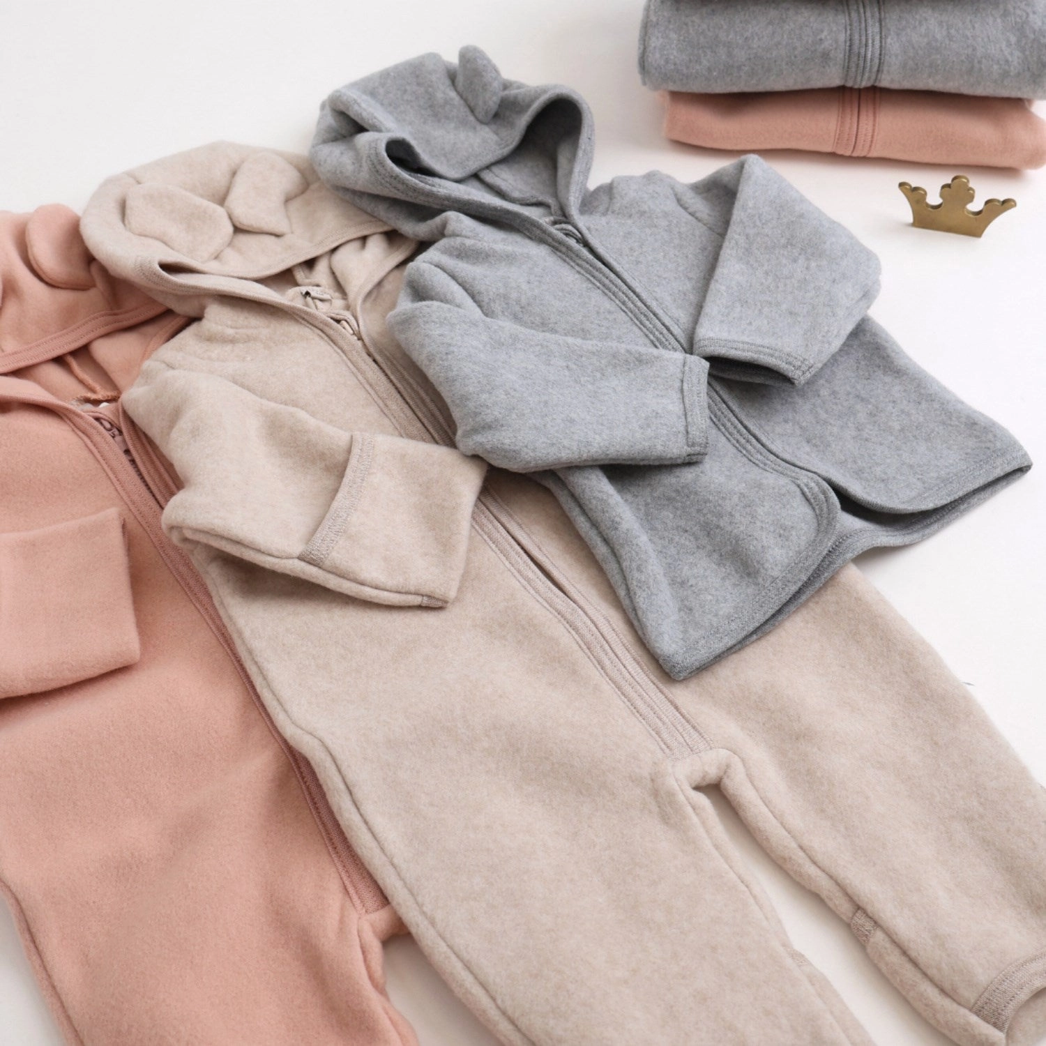 Huttelihut Light Grey Melange Jacket Ears Cotton Fleece Sporty Layers