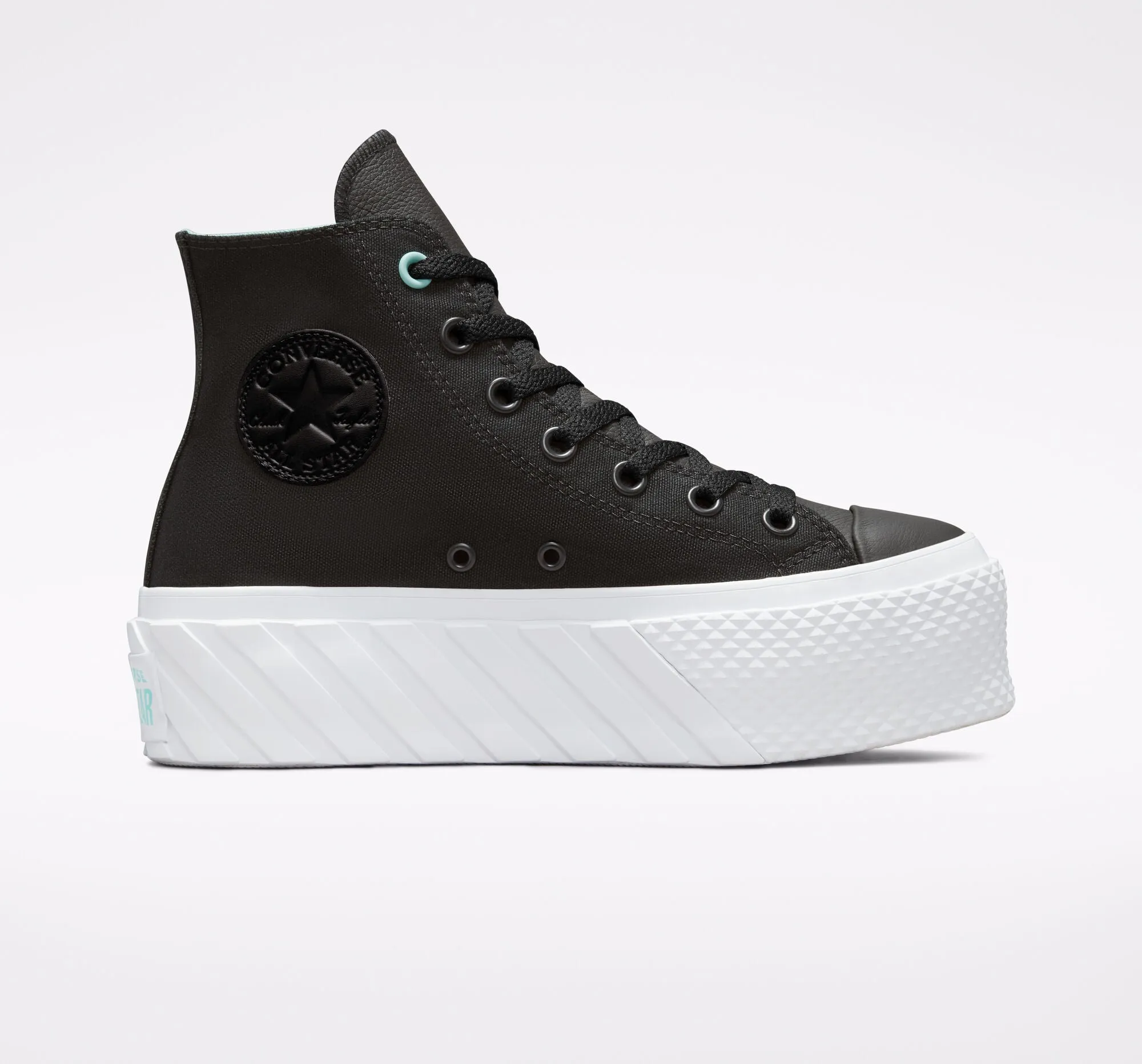 Converse scarpa sneakers da donna con zeppa Surface Fusion Lift Chuck Taylor All Star 571675C nero bianco fabric - lining elegant - style shoes