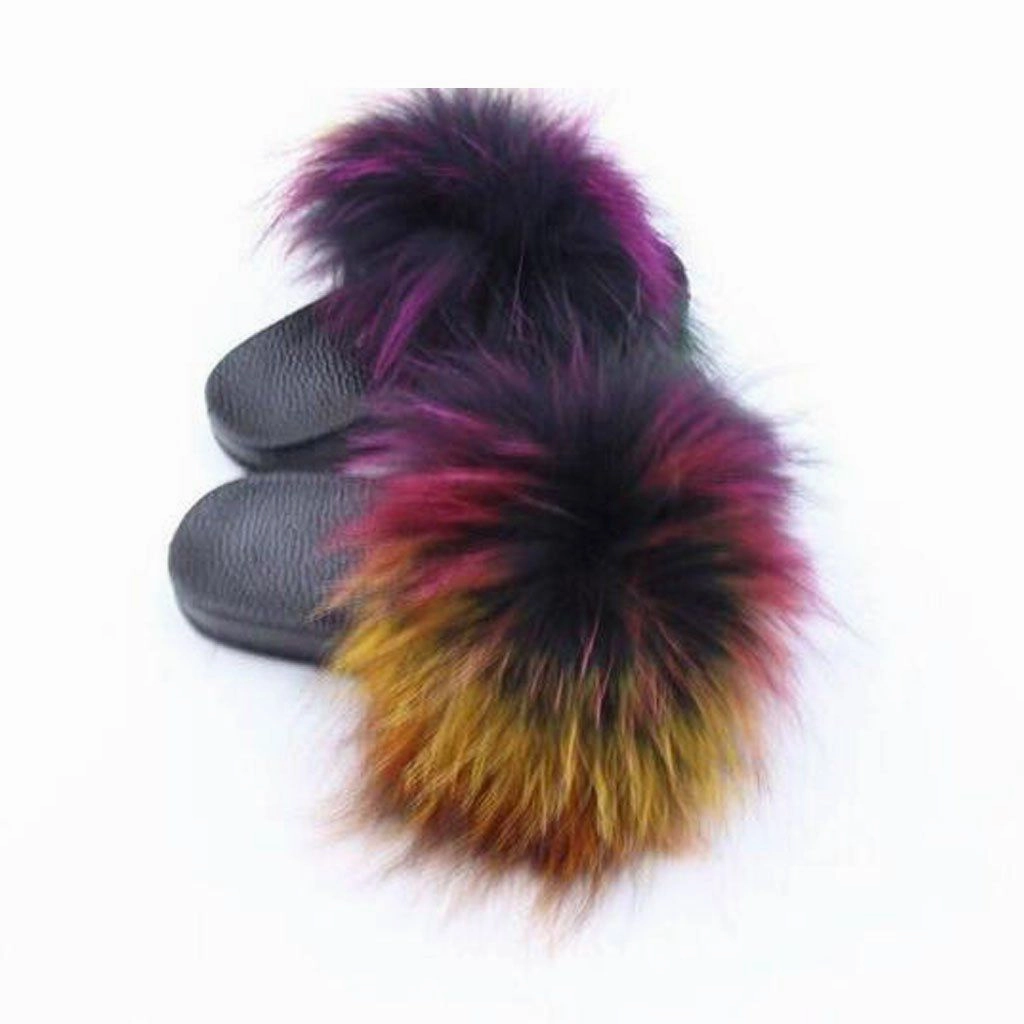 Running Vibe Rainbow Faux Fur Slides